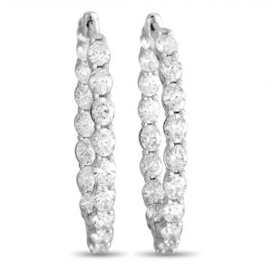18K WHITE GOLD 5.00 CT DIAMOND INSIDE OUT HOOP EARRINGS
